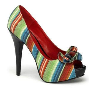 Pinup Couture Striped Green Blue Red Orange Peep-Toe Heel
